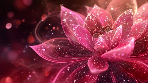 Fractal crystalline lotus bloom with luminous particle fields.