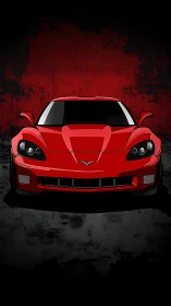 Front elevation red sports coupé on grunge red black backdrop