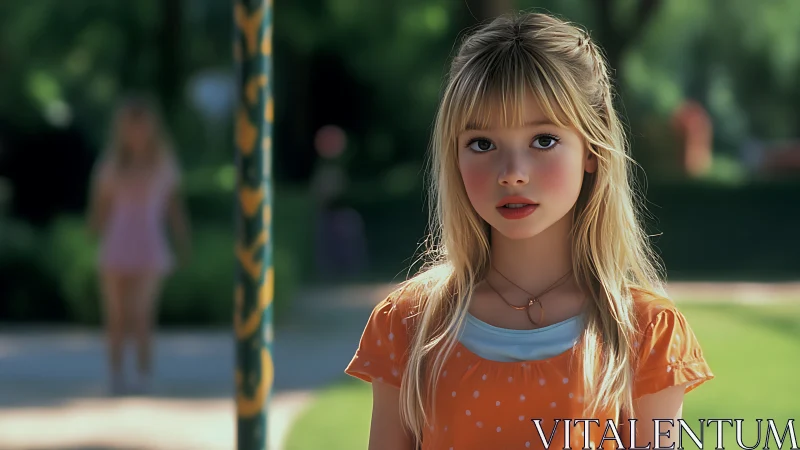 Gentle summer portrait of a thoughtful girl in orange.