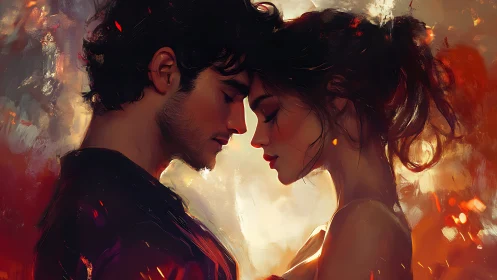 Two figures in intimate moment against warm glowing backdrop.
