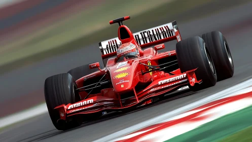 Scarlet Formula rocket slicing corners on blurred asphalt.