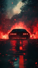 Midnight muscle car ignites a molten trail through embers