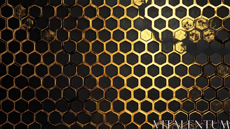 Gilded honeycomb grid on charcoal shadows, worn with mystery.
