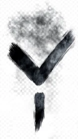 Ink-scarred arrow rune dissolving into smoky static sky.