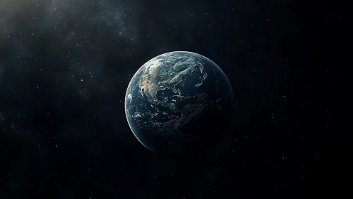 Gentle blue Earth glowing quietly in the soft embrace of space.