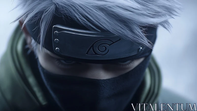 Close-up ninja portrait uses shallow depth and metallic headband shading
