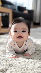 Tiny sunshine explorer beams across a soft living room galaxy