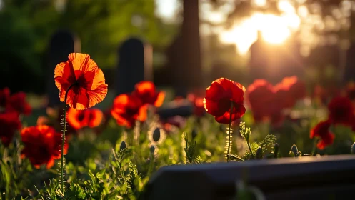 Golden Hour Poppies Glowing in Evening Light.