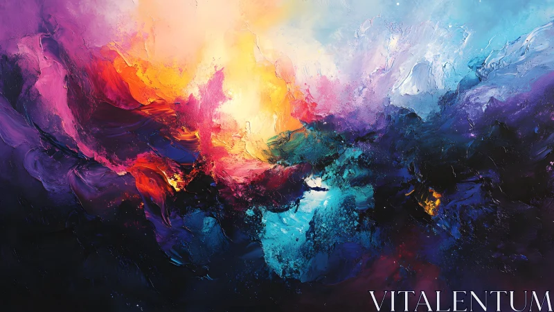 Vivid Abstract Landscape Painting with Bold Colors and Dynamic Light.