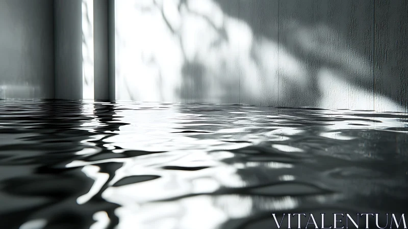 Minimalist Interior with Water Surface and Shadow Patterns.
