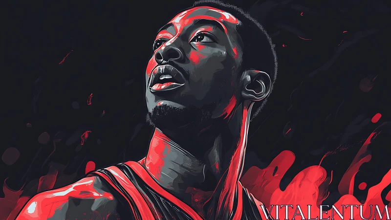 Crimson court legend rising through swirling neon shadows.