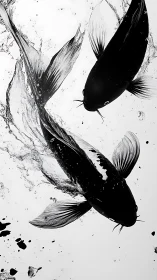 Monochrome koi in dynamic splash-lit underwater ballet.