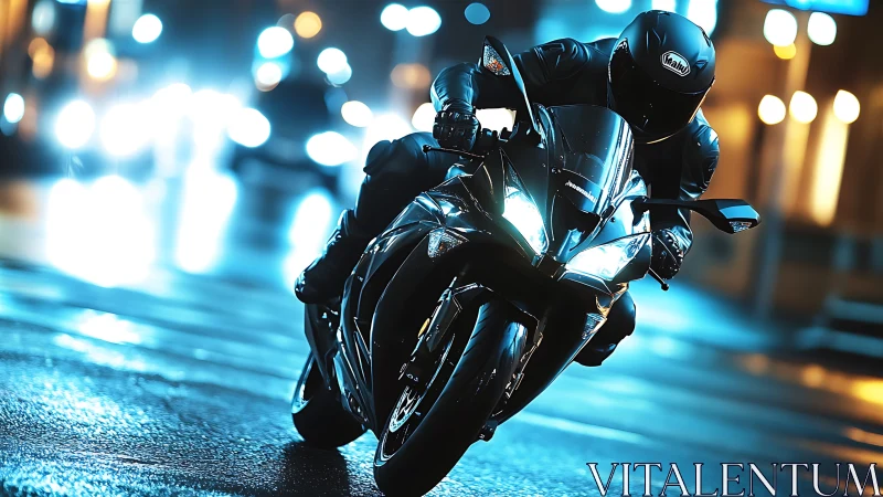 Midnight street rockets forward through neon-soaked silence