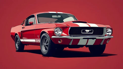 Vector muscle car rendering with bold stripe geometry on red.