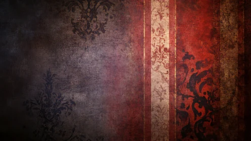 Vintage damask wallpaper texture with red striped panel.