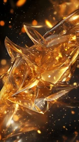 Shattered golden crystal vortex in luminous motion study.