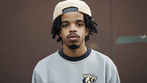 Urban portrait with neutral tones and shallow depth of field.