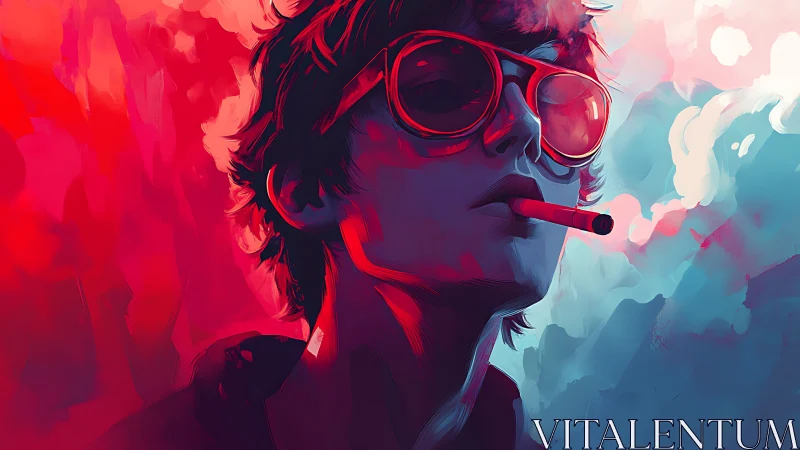 Neon daydream rebel in glowing pink and blue haze.