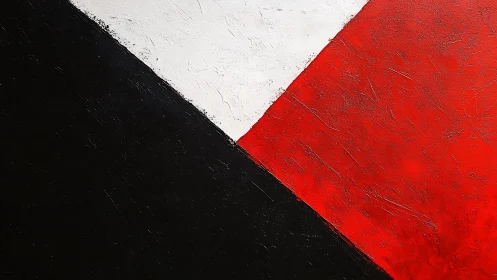 Bold geometric abstract painting with red, black, and white colors.