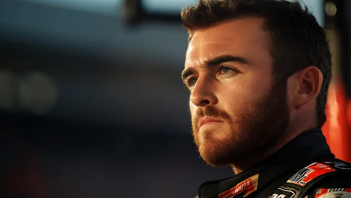 Sunlit racing driver portrait uses shallow depth of field