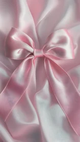 Pink and white satin ribbon bow with luminous highlights and soft folds