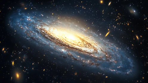 Spiral galaxy core blazing with vivid stellar currents.