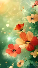 Vibrant Cosmos Garden with Glowing Red and Orange Flowers