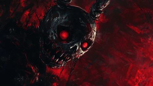 Demonic rabbit skull emerges from blood red shadows