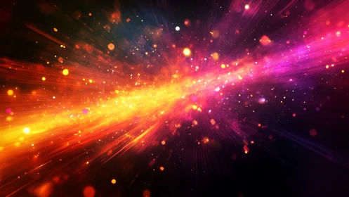 Colorful energy burst with glowing light trails in space.