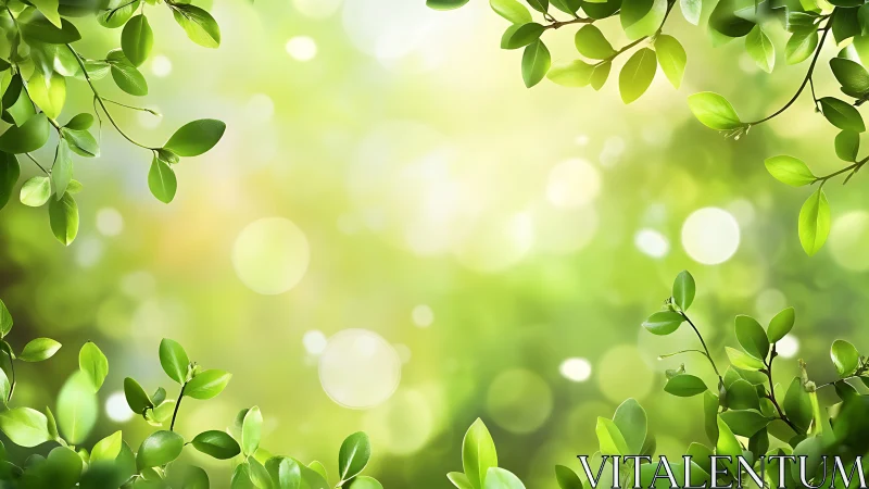 Photosynthetic leaf canopy with luminous bokeh diffusion.