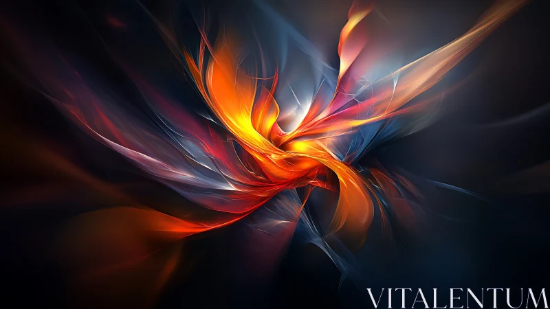 Abstract digital flame forms twist across a dark background