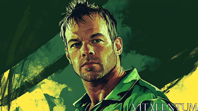 Digital painting portrait with dynamic green tonal layering.