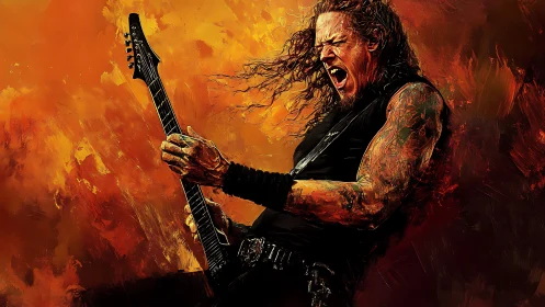 Fiery rock guitarist pouring raw energy into every riff.