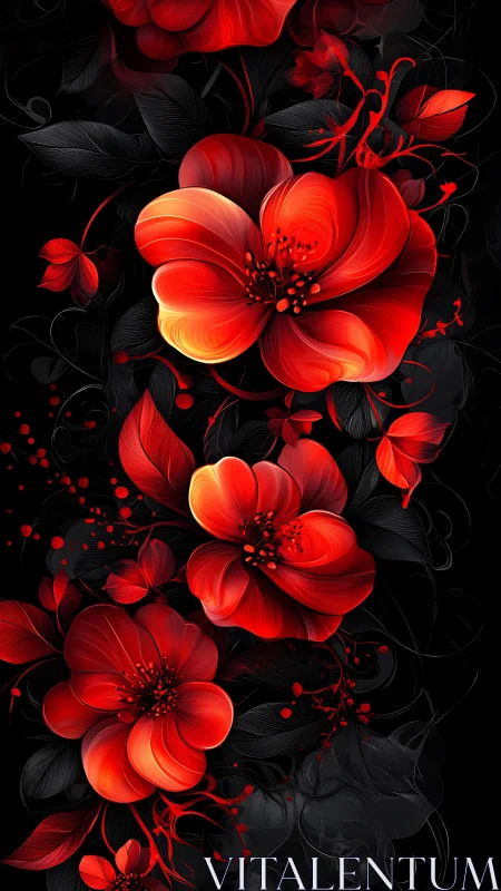 Luminous Blooms Ignite: Radiant Floral Fire on Darkness.