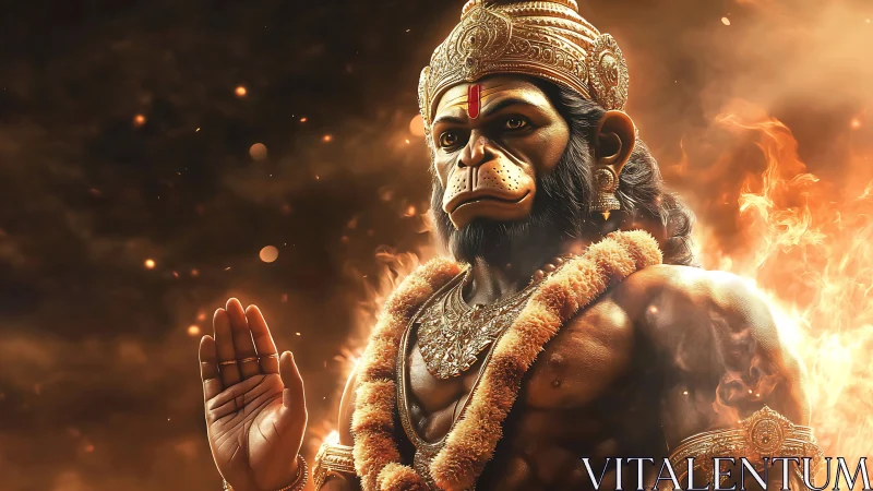 Regal simian deity rendered in high-contrast 3D illumination