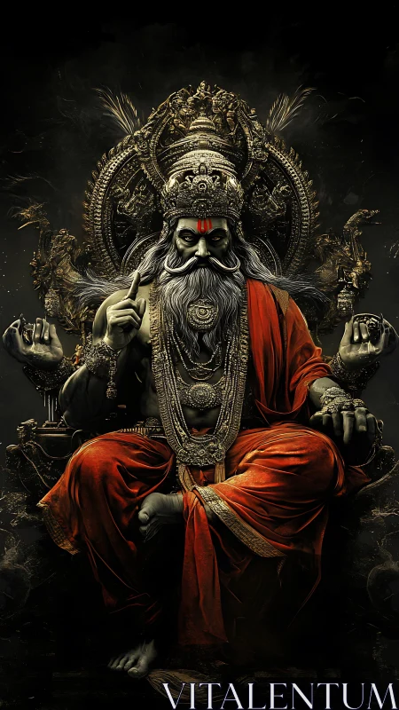 Majestic seated deity radiates calm power in glowing gold