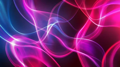 Neon light waveforms on dark gradient background.