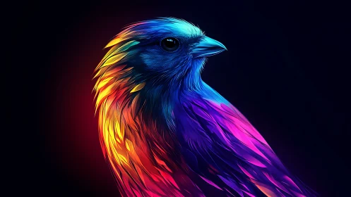 Neon gradient songbird rendered in vivid digital light.