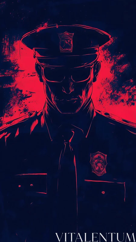 Shadowed police officer commands a tense neon atmosphere