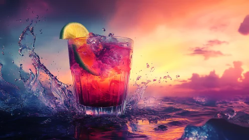 Sunset Cocktail with Citrus Splash and Tropical Sky.