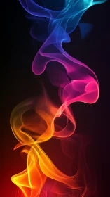 Luminous multicolor smoke ribbons twist on deep black