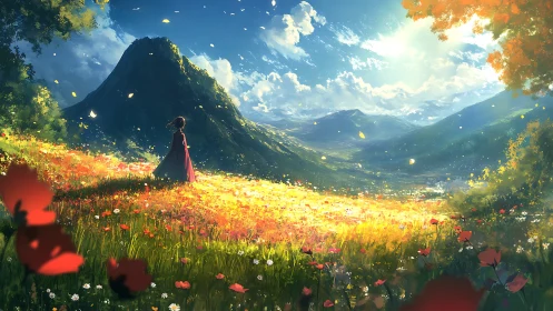 Sunlit wildflower meadow invites a quiet moment of wonder