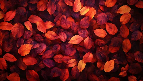 Red and orange autumn leaves forming dense surface pattern.