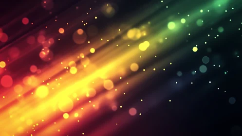 Glowing rainbow light streaks drift softly through the dark