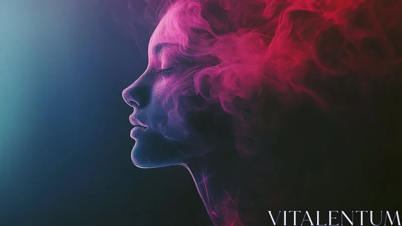 Profile outline of human face formed by colored smoke.