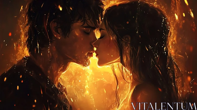 Twin Flames Ignite: Luminous Souls Converge in Golden Conflagration.