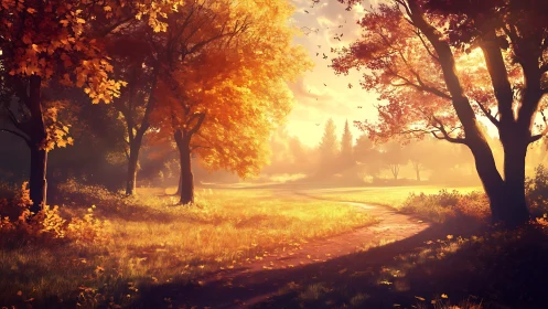 Golden hour autumn trail where daylight hums softly.