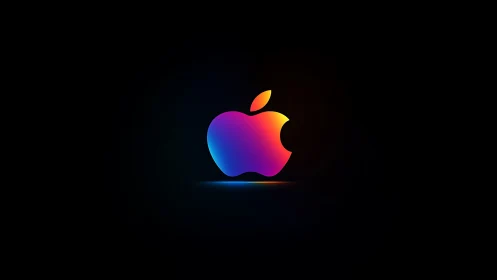 Multicolor gradient apple emblem with neon rim lighting on black