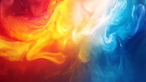 Opposing fire and ice color fields merge in fluid abstraction