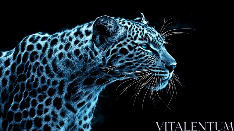 Neon Leopard Profile Against Black Background.